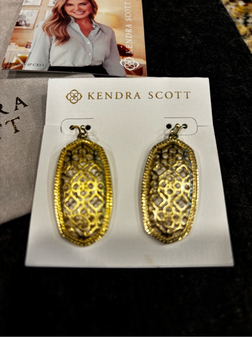 Kendra Scott Gold Filigree Drop Earrings - Picture 2 of 4